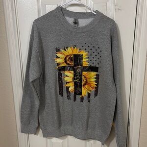 Gray Sunflower Cross Sweater